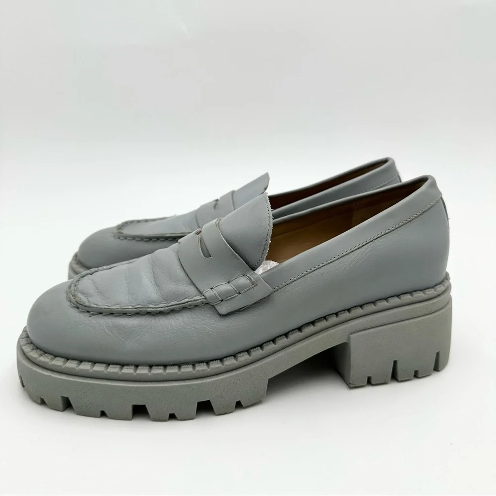 Free People Lyra Loafers Platform Blue Boardwalk Leather Lug Sole